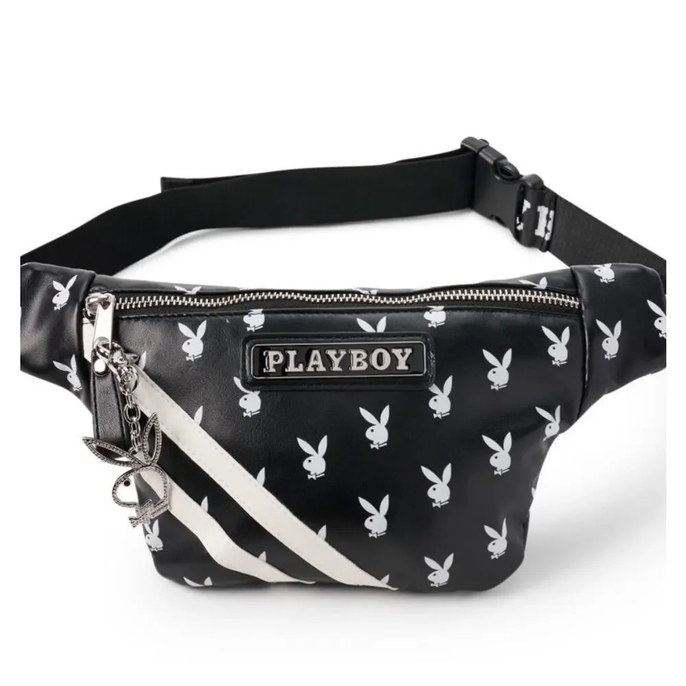 Playboy Black Stripe Bunny Logo Fanny Pack Bl